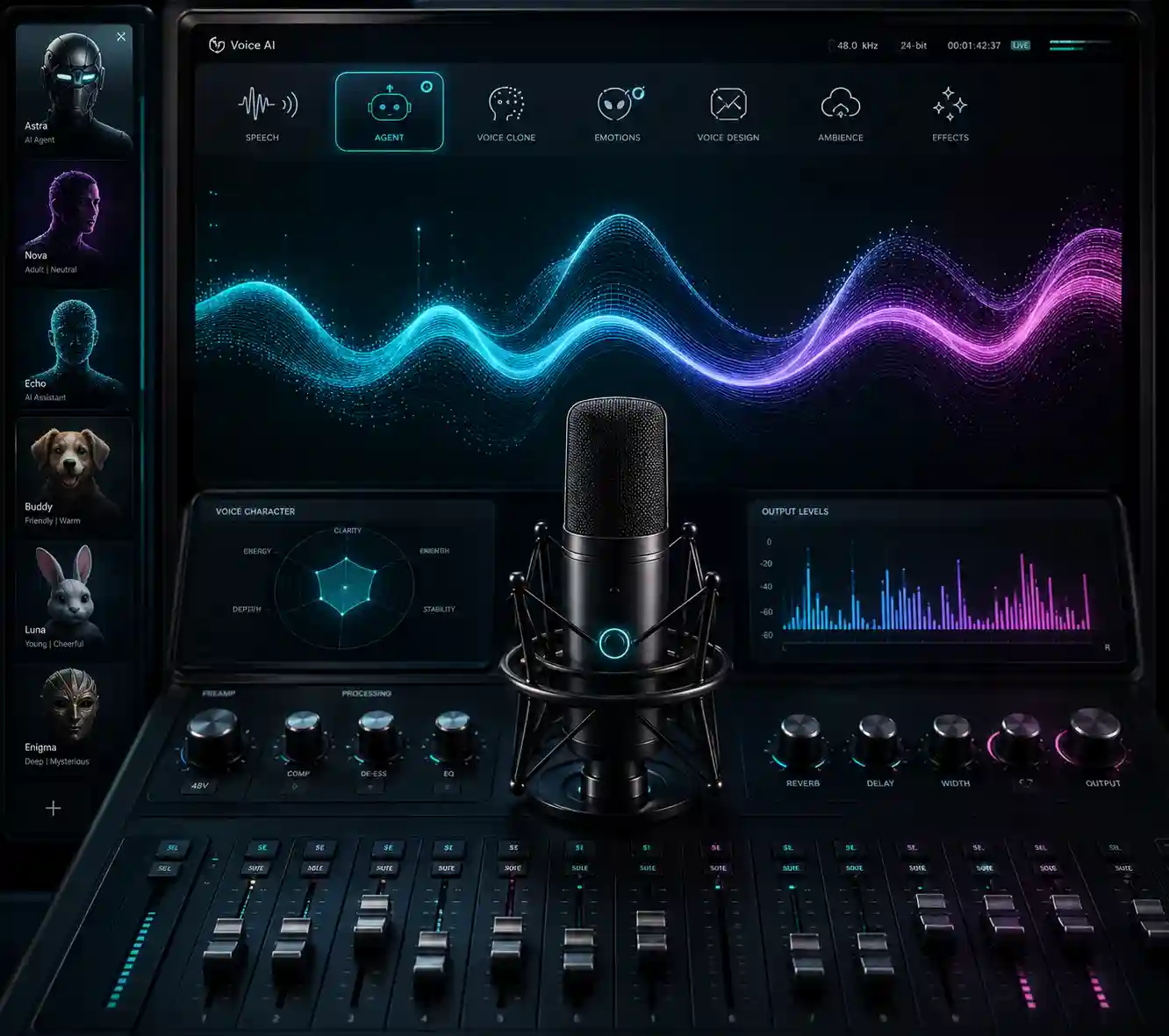 Advanced Chatrook voice filter studio with waveform controls
